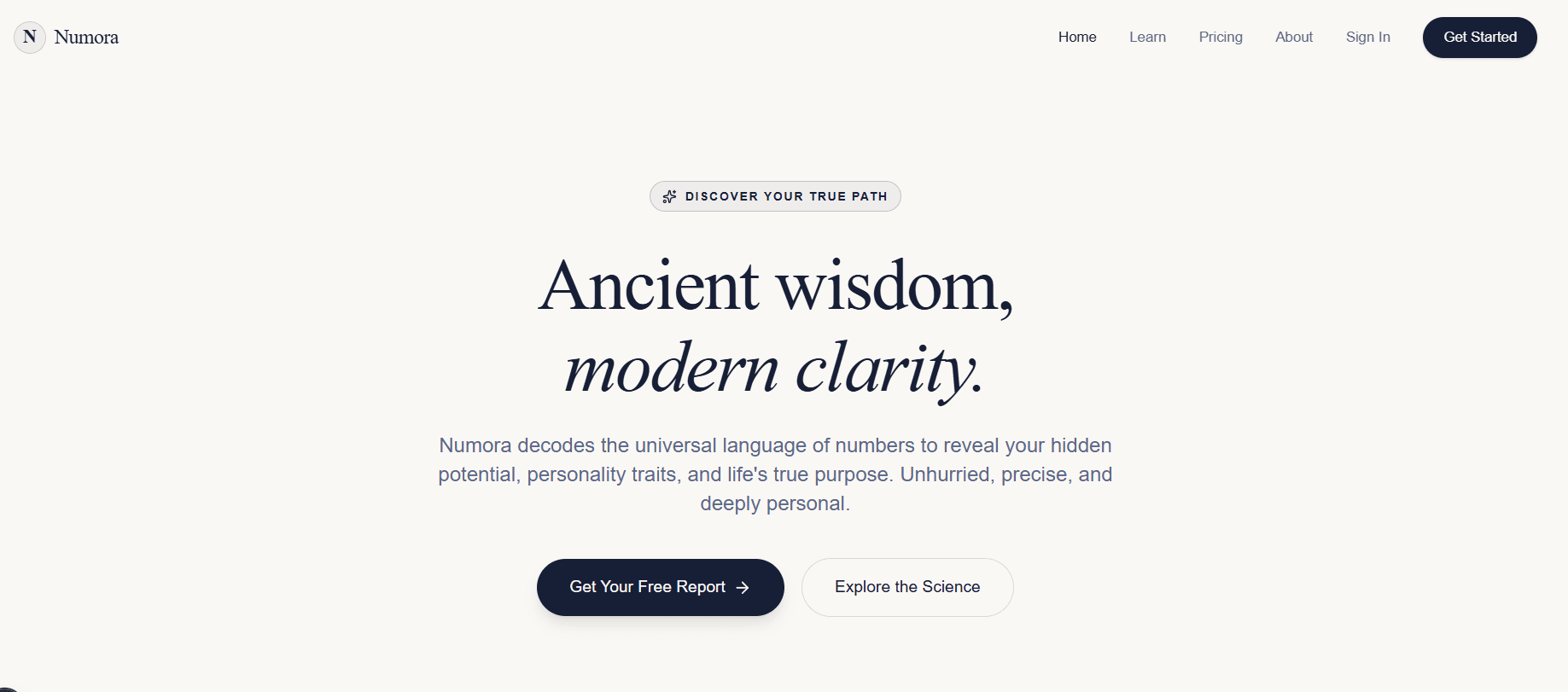 Numora numerology SaaS product dashboard screenshot